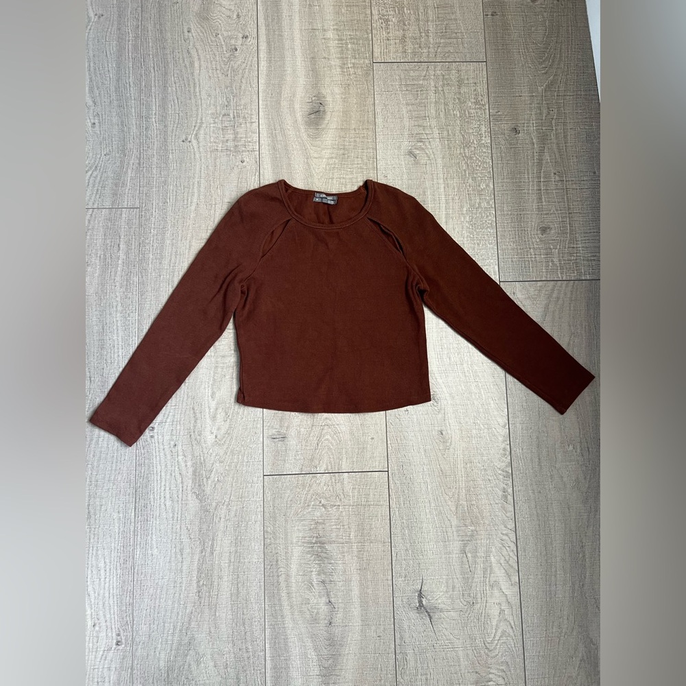 Anthropologie Brown Ribbed Knit Top Size MP